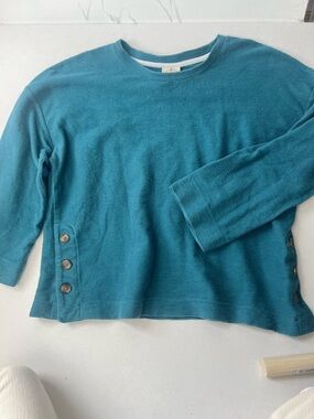 Ribbed Blue Knit Pullover Sweater Button Side Crew Neck Long Sleeve XL